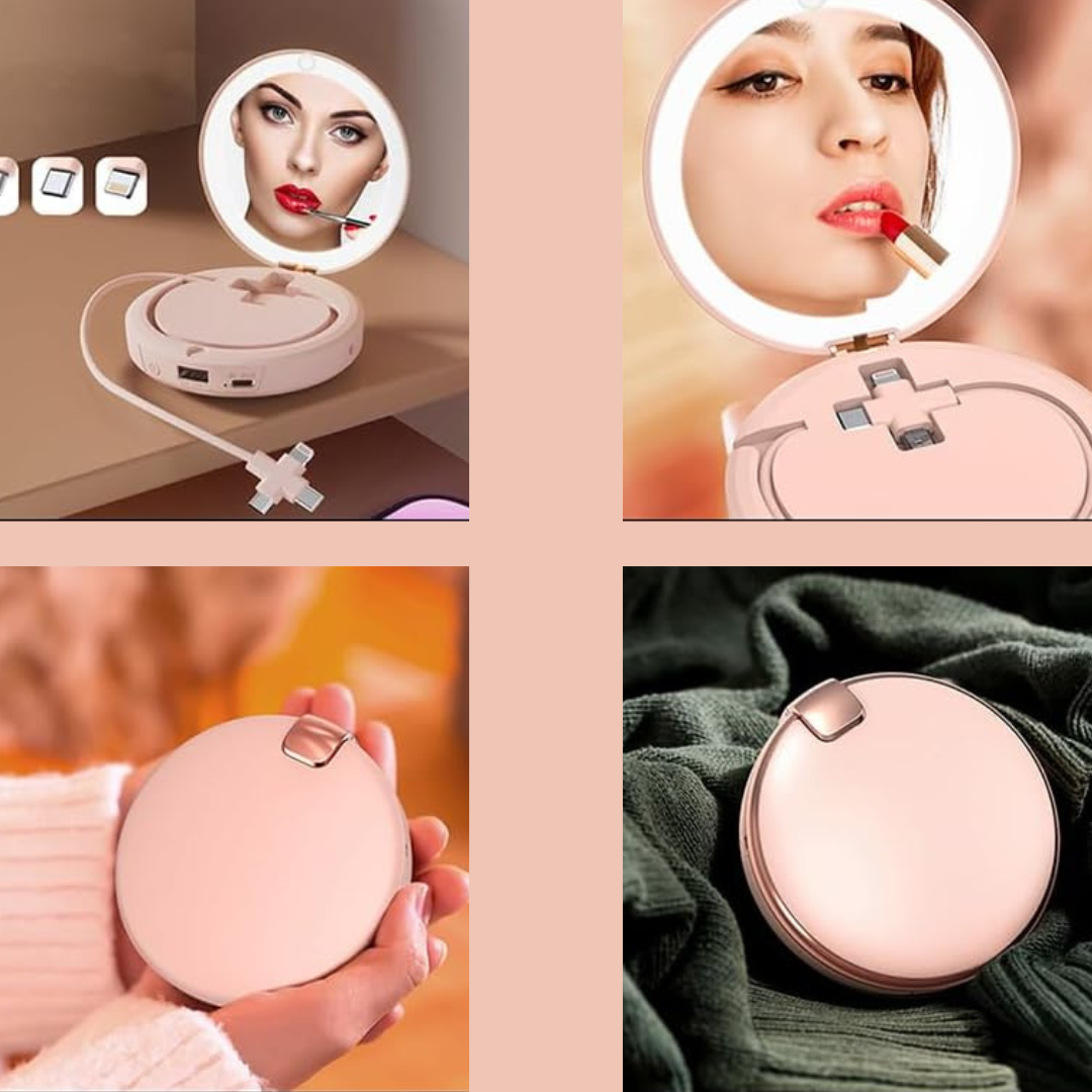 Espejo LED Beauty 3-en-1 con Calentador de Manos y Cargador Integrado