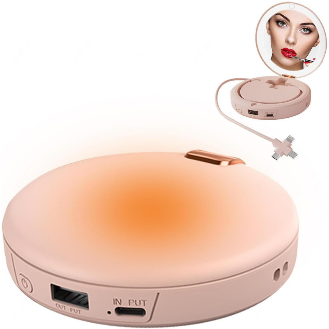 Espejo LED Beauty 3-en-1 con Calentador de Manos y Cargador Integrado