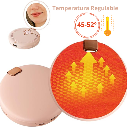 Espejo LED Beauty 3-en-1 con Calentador de Manos y Cargador Integrado