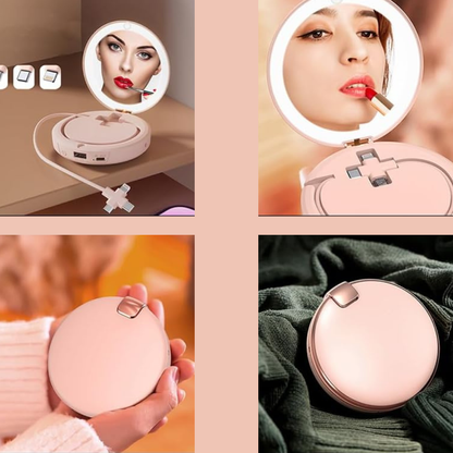 Espejo LED Beauty 3-en-1 con Calentador de Manos y Cargador Integrado